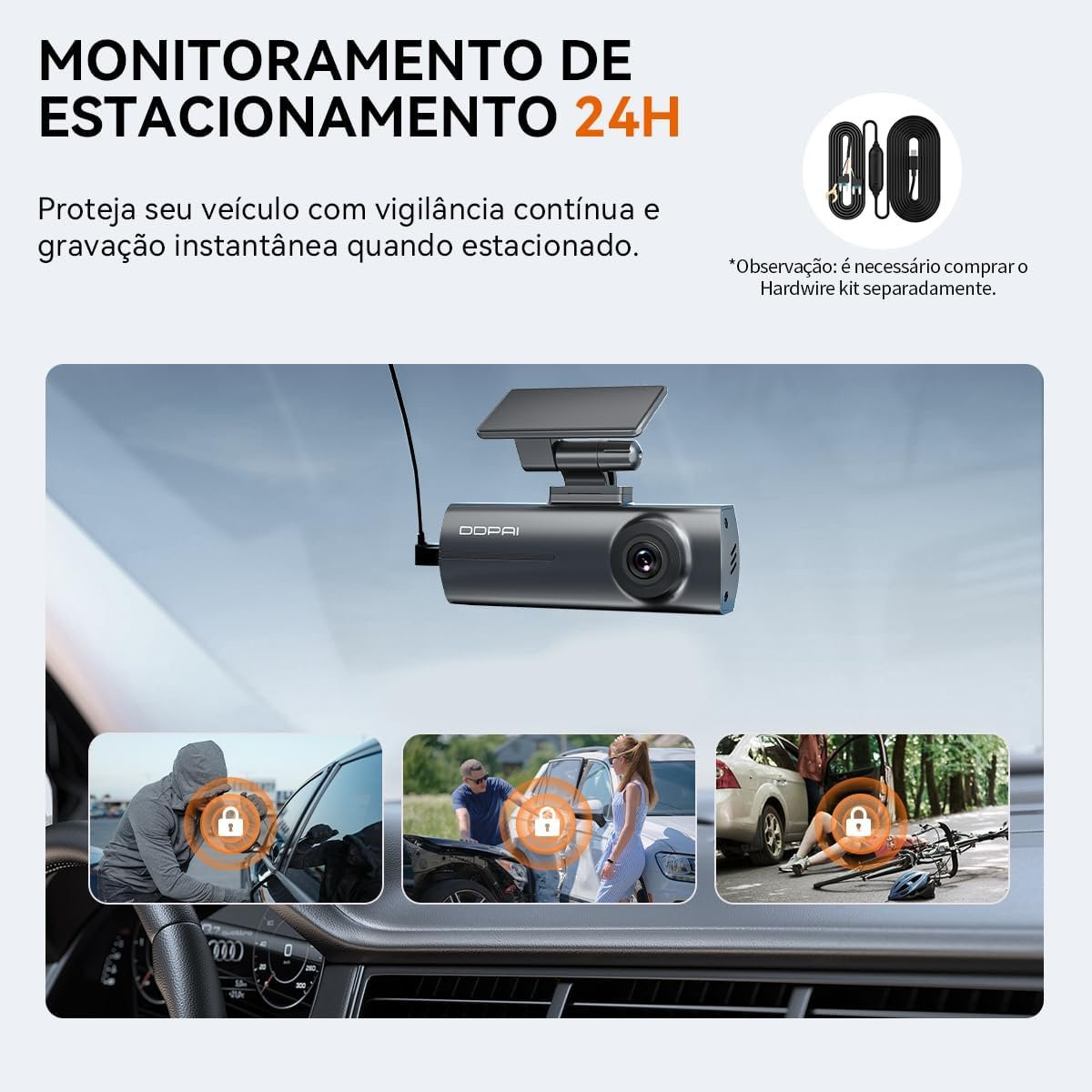 Câmera Veicular DDPAI N1 Dual Frente e Ré 1296P UHD WiFi Visão Noturna Supercapacitor App