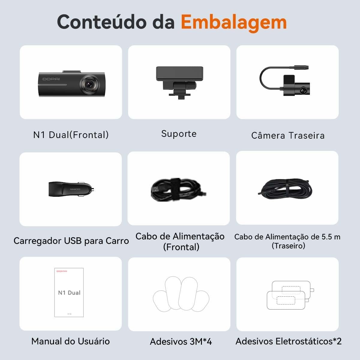 Câmera Veicular DDPAI N1 Dual Frente e Ré 1296P UHD WiFi Visão Noturna Supercapacitor App