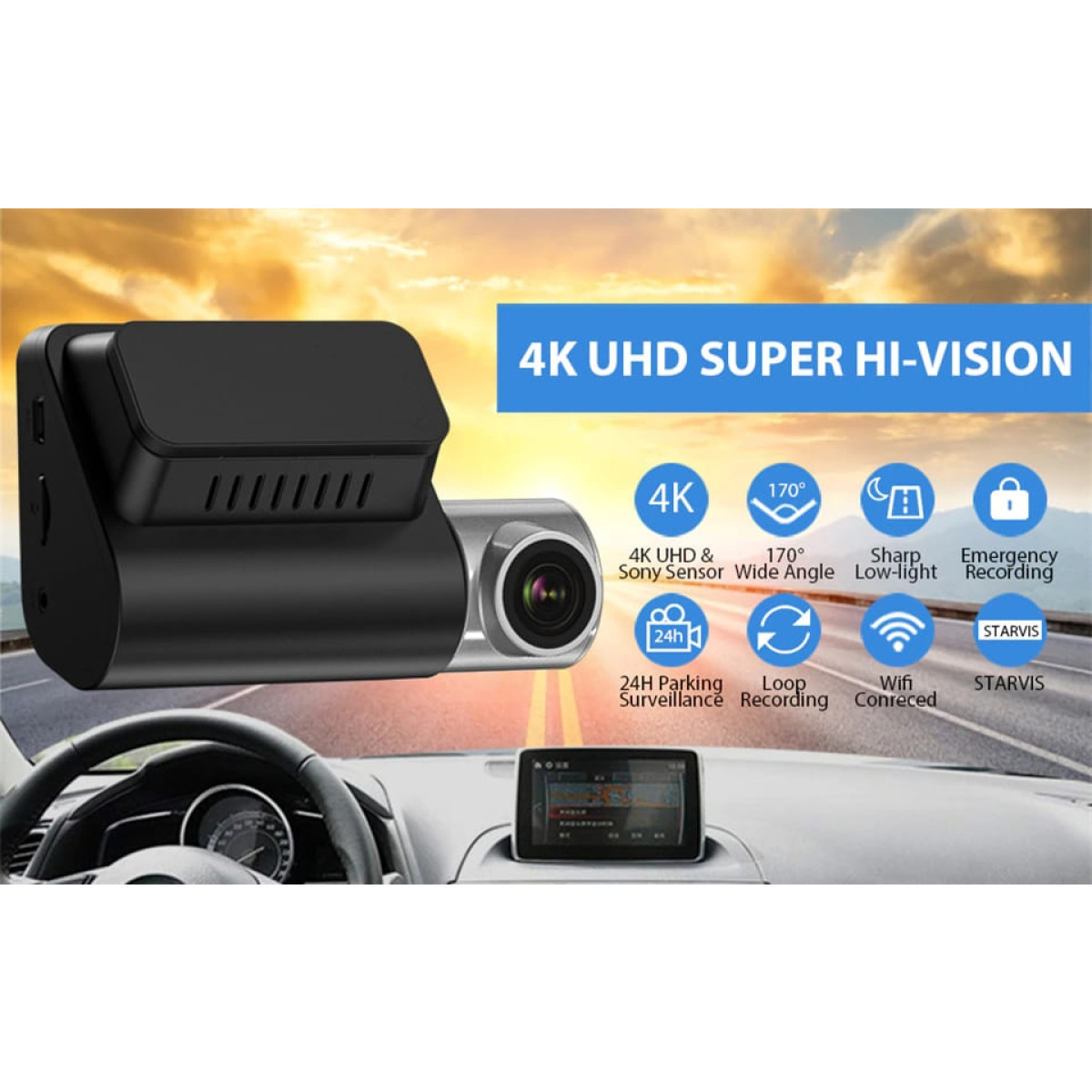Camera Veicular Novatek 2K 4K Single Dual Dash Cam Pro 2.0" WiFi  Frontal 170 e Traseira 140 Graus Wide Angle 24H Estacionamento