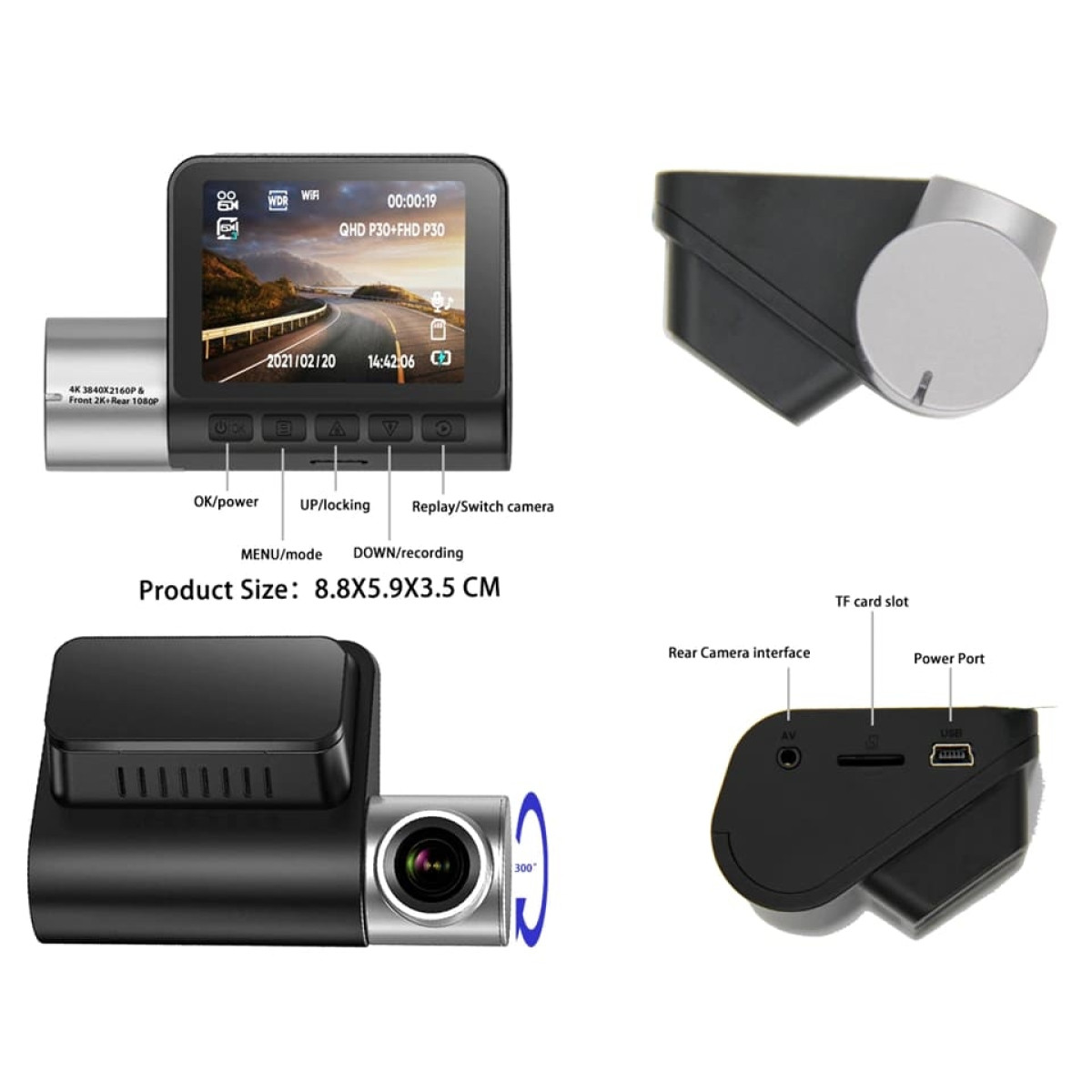 Camera Veicular Novatek 2K 4K Single Dual Dash Cam Pro 2.0" WiFi  Frontal 170 e Traseira 140 Graus Wide Angle 24H Estacionamento